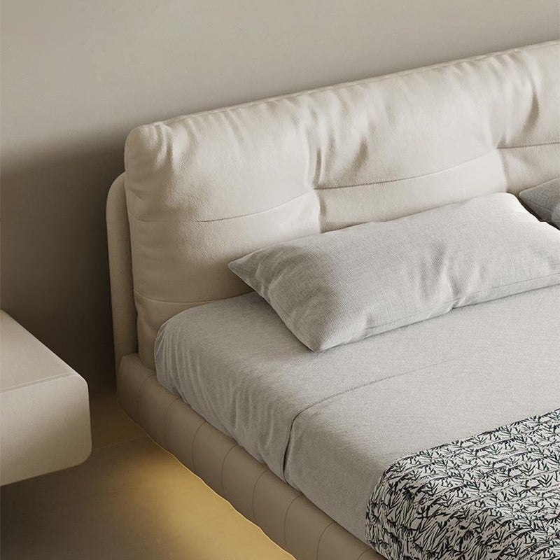 Genuine Leather Upholstered Platform Bed Light Beige Bed Frame Clearhalo 'Bedroom Furniture' 'Beds' 'furn' 'furn_beds' 'Furniture' 6567948