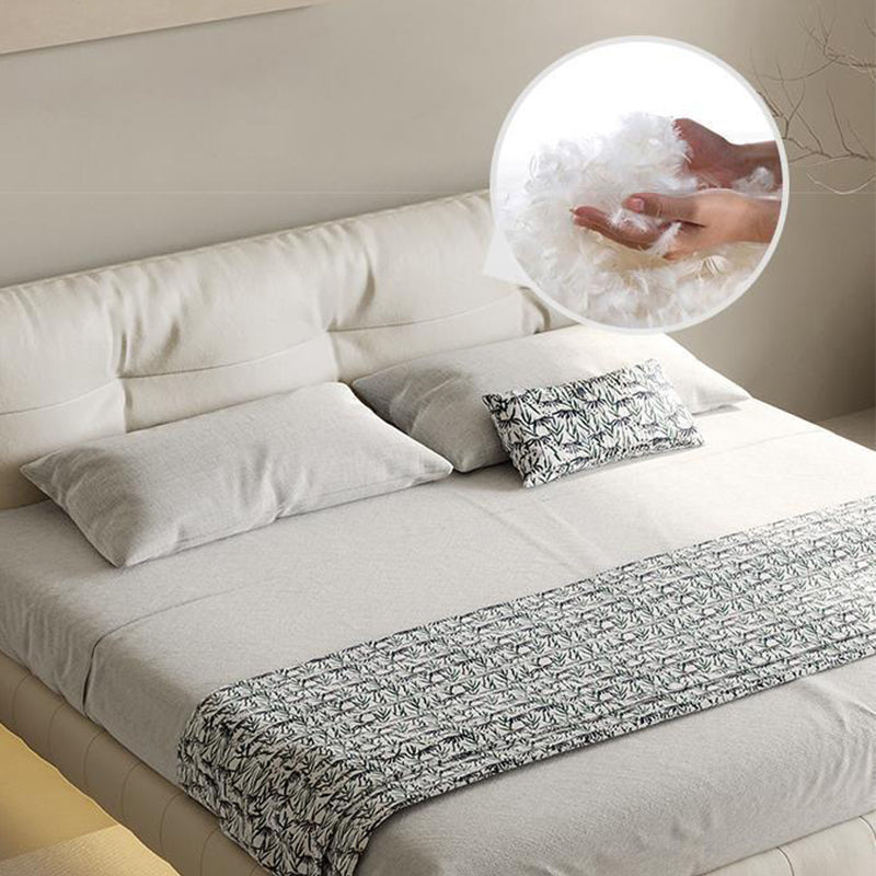 Genuine Leather Upholstered Platform Bed Light Beige Bed Frame Clearhalo 'Bedroom Furniture' 'Beds' 'furn' 'furn_beds' 'Furniture' 6567949