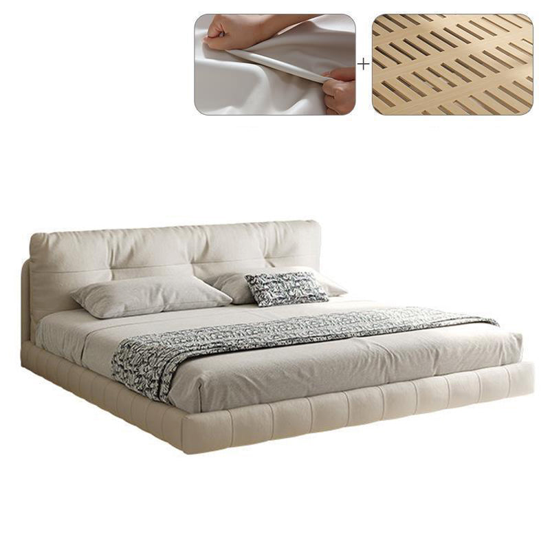 Genuine Leather Upholstered Platform Bed Light Beige Bed Frame Wood Lights Not Included Clearhalo 'Bedroom Furniture' 'Beds' 'furn' 'furn_beds' 'Furniture' 6567952