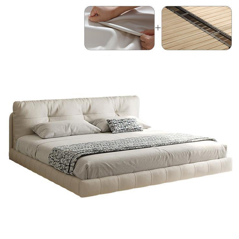 Genuine Leather Upholstered Platform Bed Light Beige Bed Frame Wood Metal Lights Not Included Clearhalo 'Bedroom Furniture' 'Beds' 'furn' 'furn_beds' 'Furniture' 6567953