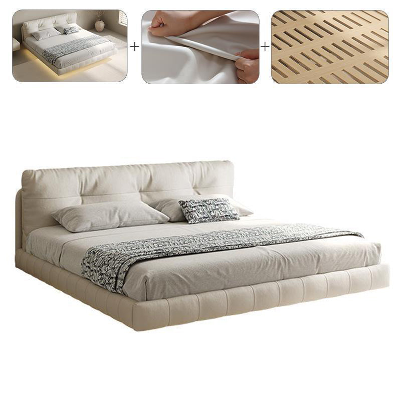 Genuine Leather Upholstered Platform Bed Light Beige Bed Frame Clearhalo 'Bedroom Furniture' 'Beds' 'furn' 'furn_beds' 'Furniture' 6567954