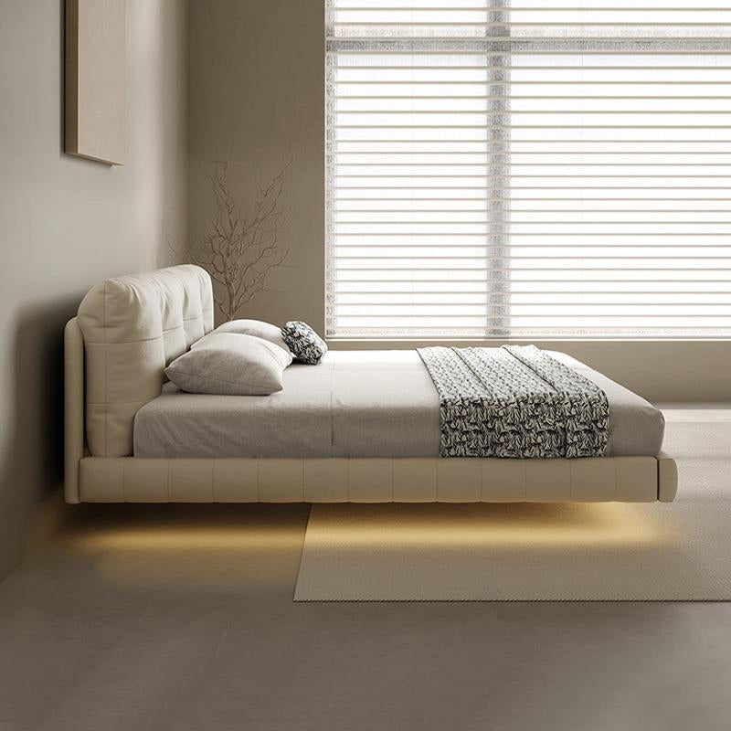 Genuine Leather Upholstered Platform Bed Light Beige Bed Frame Clearhalo 'Bedroom Furniture' 'Beds' 'furn' 'furn_beds' 'Furniture' 6567956