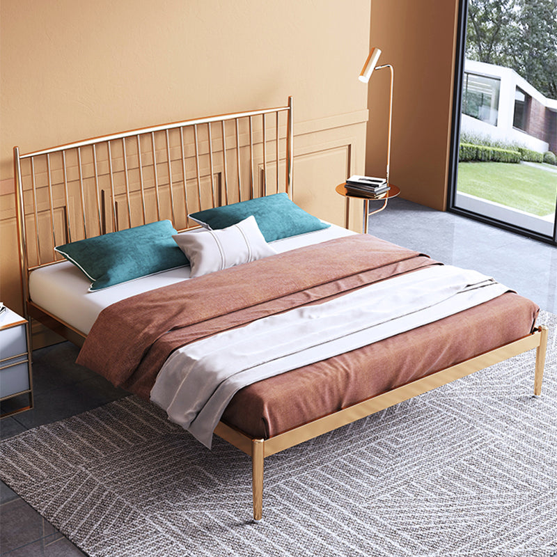 Glam Golden Finish Metallic Bed Wire-Grid Iron Bed Frame with Headboard