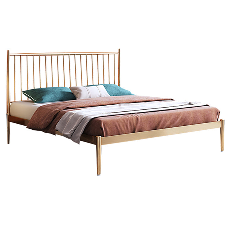 Glam Golden Finish Metallic Bed Wire-Grid Iron Bed Frame with Headboard