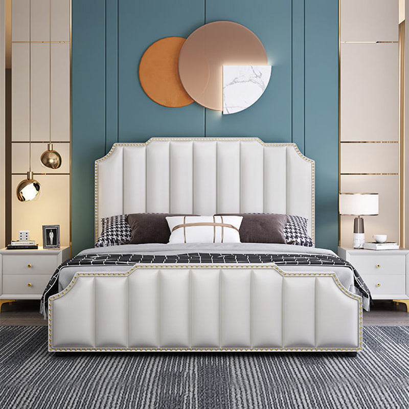 Luxurious Leather Bed Beige Upholstered Bed Frame with Nailhead Trim Lift Up Storage Single Bed Unavailable Clearhalo 'Bedroom Furniture' 'Beds' 'furn' 'furn_beds' 'Furniture' 6568030