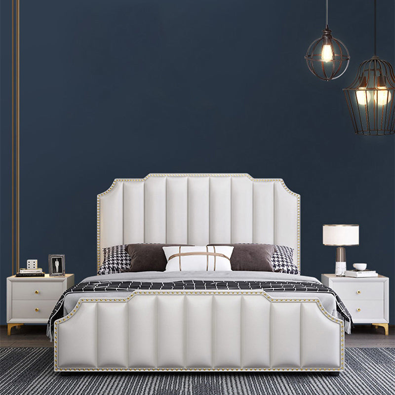 Luxurious Leather Bed Beige Upholstered Bed Frame with Nailhead Trim Lift Up Storage Bed & Mattress Latex Clearhalo 'Bedroom Furniture' 'Beds' 'furn' 'furn_beds' 'Furniture' 6568031