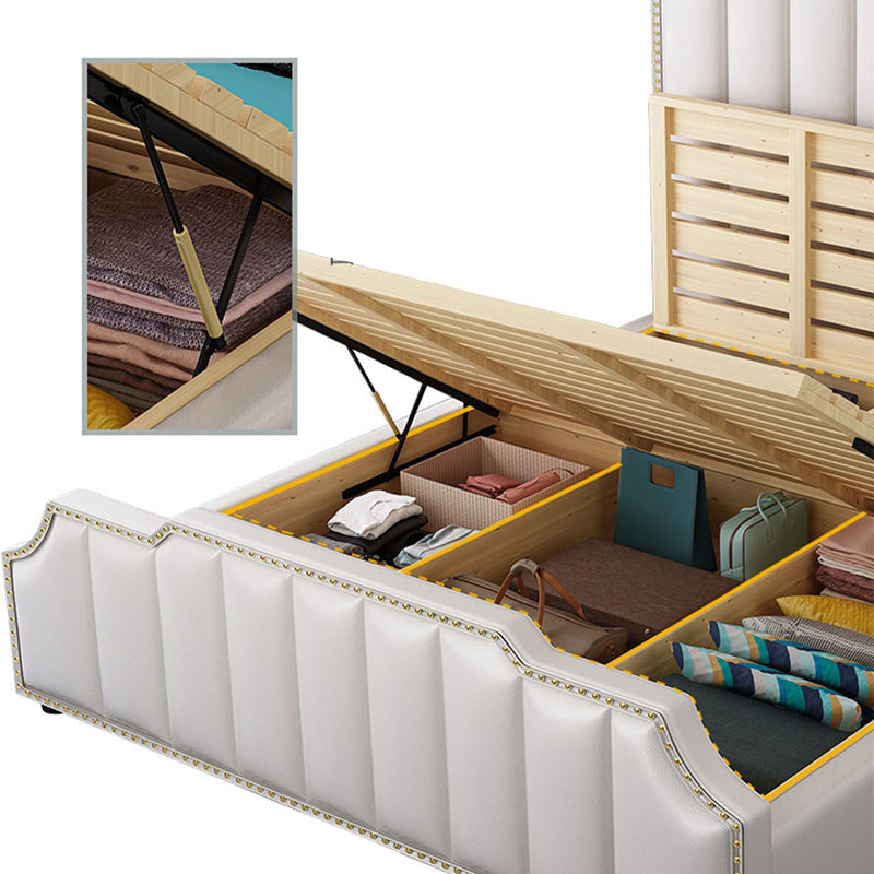 Luxe lederen bed beige gestoffeerd bedframe met nagellop -trim