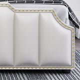 Luxurious Leather Bed Beige Upholstered Bed Frame with Nailhead Trim