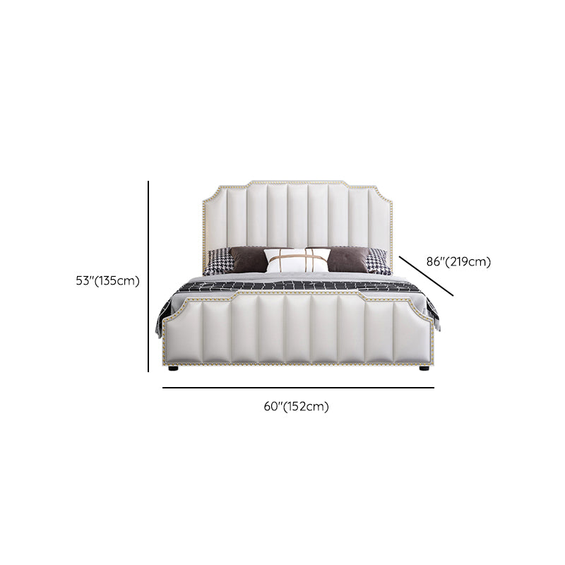 Luxurious Leather Bed Beige Upholstered Bed Frame with Nailhead Trim Clearhalo 'Bedroom Furniture' 'Beds' 'furn' 'furn_beds' 'Furniture' 6568041