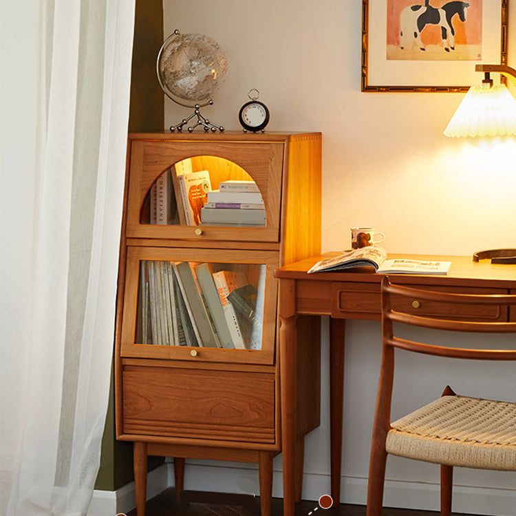 2 - Door and 1 - Drawer Solid Wood Chest 43.3" Tall Glass Paned Side Cabinet Clearhalo 'Cabinets & Chests' 'cabinets_chests' 'furn' 'furn_cabinets_chests' 'Furniture' 'Living Room Furniture' 6568043