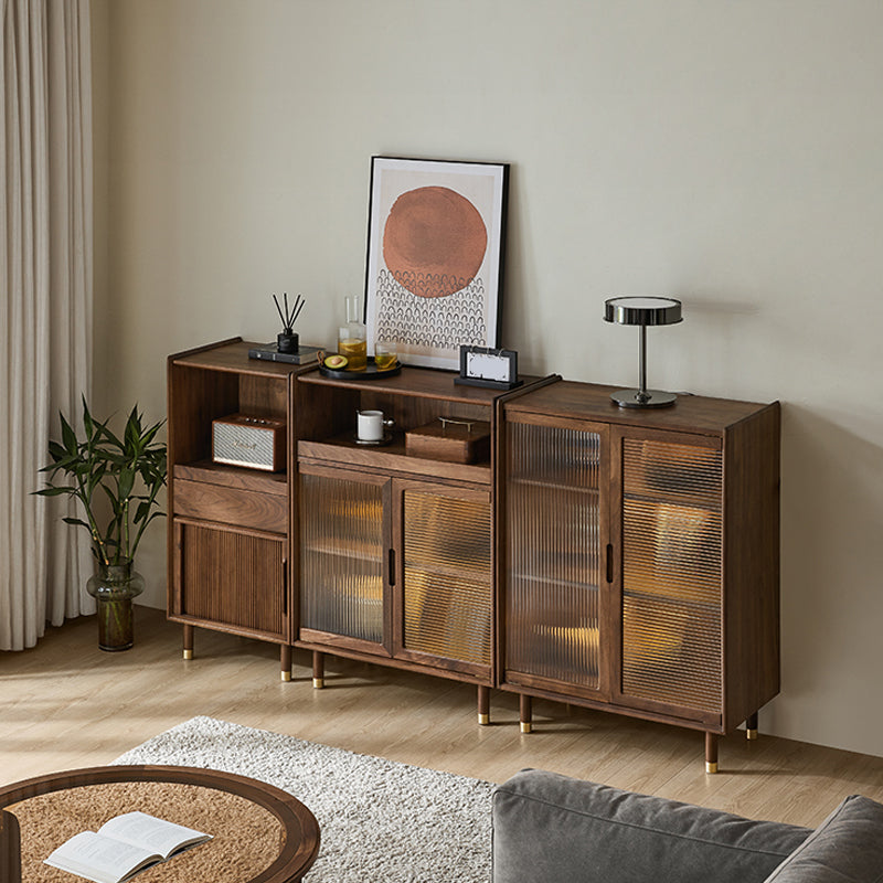 Storage Solid Wood Glass Door Cabinet Mid Century Chest in Walnut Clearhalo 'Cabinets & Chests' 'cabinets_chests' 'furn' 'furn_cabinets_chests' 'Furniture' 'Living Room Furniture' 6568099