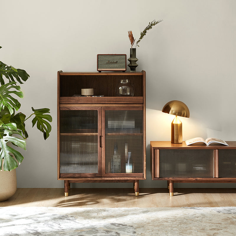 Storage Solid Wood Glass Door Cabinet Mid Century Chest in Walnut Clearhalo 'Cabinets & Chests' 'cabinets_chests' 'furn' 'furn_cabinets_chests' 'Furniture' 'Living Room Furniture' 6568100