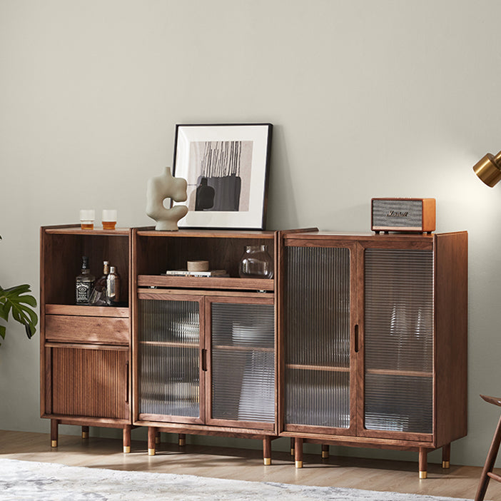 Storage Solid Wood Glass Door Cabinet Mid Century Chest in Walnut Clearhalo 'Cabinets & Chests' 'cabinets_chests' 'furn' 'furn_cabinets_chests' 'Furniture' 'Living Room Furniture' 6568101