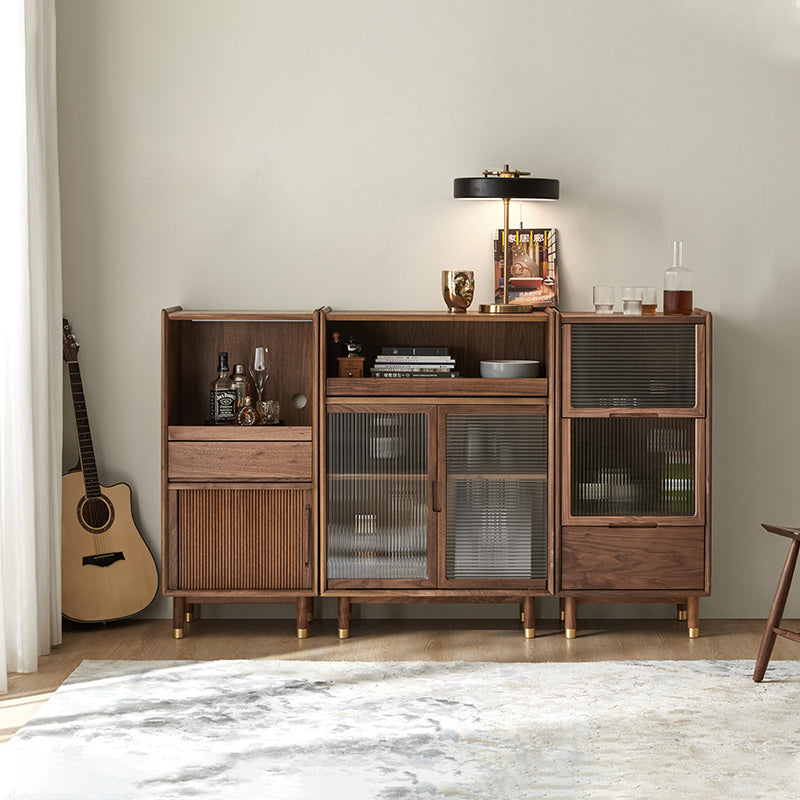Storage Solid Wood Glass Door Cabinet Mid Century Chest in Walnut Clearhalo 'Cabinets & Chests' 'cabinets_chests' 'furn' 'furn_cabinets_chests' 'Furniture' 'Living Room Furniture' 6568102