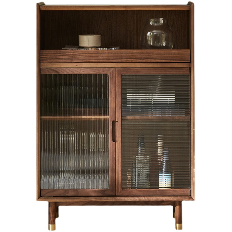 Storage Solid Wood Glass Door Cabinet Mid Century Chest in Walnut Clearhalo 'Cabinets & Chests' 'cabinets_chests' 'furn' 'furn_cabinets_chests' 'Furniture' 'Living Room Furniture' 6568103
