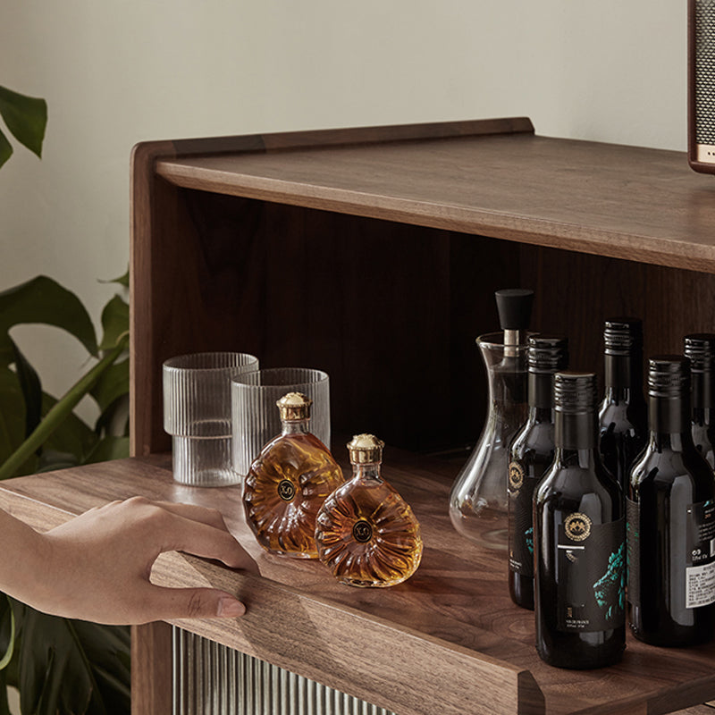 Storage Solid Wood Glass Door Cabinet Mid Century Chest in Walnut Clearhalo 'Cabinets & Chests' 'cabinets_chests' 'furn' 'furn_cabinets_chests' 'Furniture' 'Living Room Furniture' 6568107