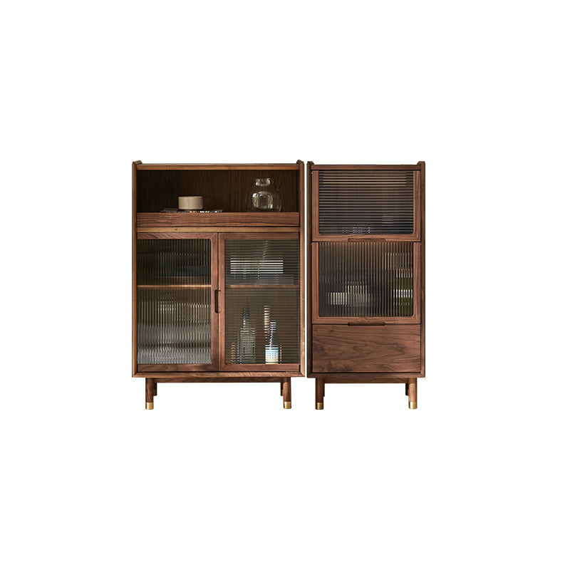 Storage Solid Wood Glass Door Cabinet Mid Century Chest in Walnut 30"L x 16"W x 41"H + 20"L x 16"W x 41"H Clearhalo 'Cabinets & Chests' 'cabinets_chests' 'furn' 'furn_cabinets_chests' 'Furniture' 'Living Room Furniture' 6568113