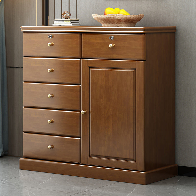 39.4" Tall Solid Wood Chest 6 - Drawer and 1 - Door Accent Cabinet Walnut Clearhalo 'Cabinets & Chests' 'cabinets_chests' 'furn' 'furn_cabinets_chests' 'Furniture' 'Living Room Furniture' 6568209