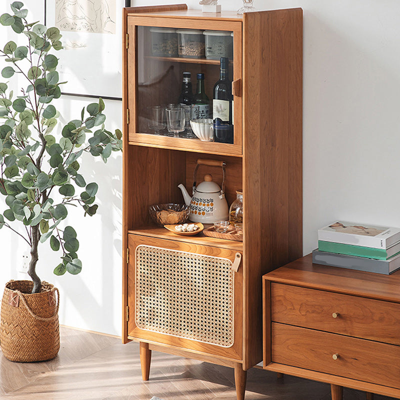 51.2" Tall Solid Wood Storage Cabinet with Glass Paned 2 - Door Rattan Accent Chest Clearhalo 'Cabinets & Chests' 'cabinets_chests' 'furn' 'furn_cabinets_chests' 'Furniture' 'Living Room Furniture' 6568321