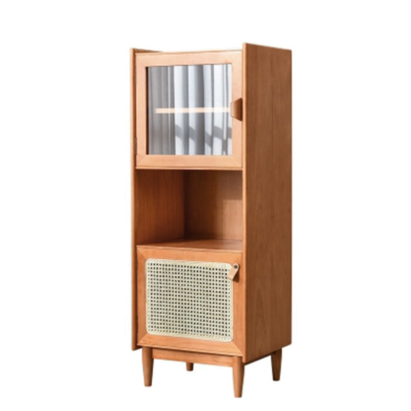51.2" Tall Solid Wood Storage Cabinet with Glass Paned 2 - Door Rattan Accent Chest Brown Clearhalo 'Cabinets & Chests' 'cabinets_chests' 'furn' 'furn_cabinets_chests' 'Furniture' 'Living Room Furniture' 6568322