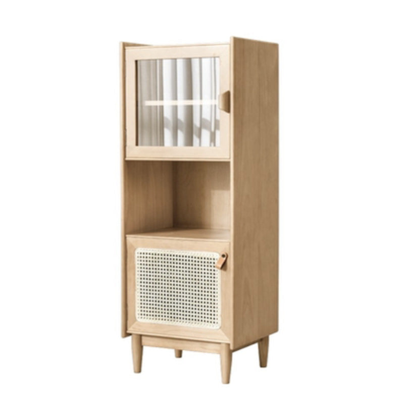 51.2" Tall Solid Wood Storage Cabinet with Glass Paned 2 - Door Rattan Accent Chest Natural Clearhalo 'Cabinets & Chests' 'cabinets_chests' 'furn' 'furn_cabinets_chests' 'Furniture' 'Living Room Furniture' 6568323