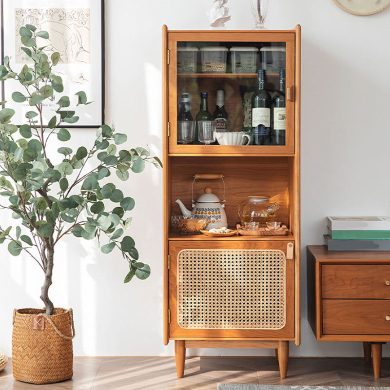 51.2" Tall Solid Wood Storage Cabinet with Glass Paned 2 - Door Rattan Accent Chest Clearhalo 'Cabinets & Chests' 'cabinets_chests' 'furn' 'furn_cabinets_chests' 'Furniture' 'Living Room Furniture' 6568324