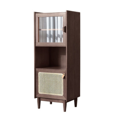 51.2" Tall Solid Wood Storage Cabinet with Glass Paned 2 - Door Rattan Accent Chest Walnut Clearhalo 'Cabinets & Chests' 'cabinets_chests' 'furn' 'furn_cabinets_chests' 'Furniture' 'Living Room Furniture' 6568325