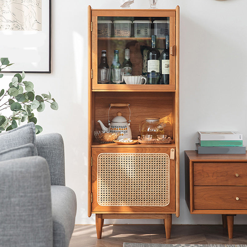 51.2" Tall Solid Wood Storage Cabinet with Glass Paned 2 - Door Rattan Accent Chest Clearhalo 'Cabinets & Chests' 'cabinets_chests' 'furn' 'furn_cabinets_chests' 'Furniture' 'Living Room Furniture' 6568327