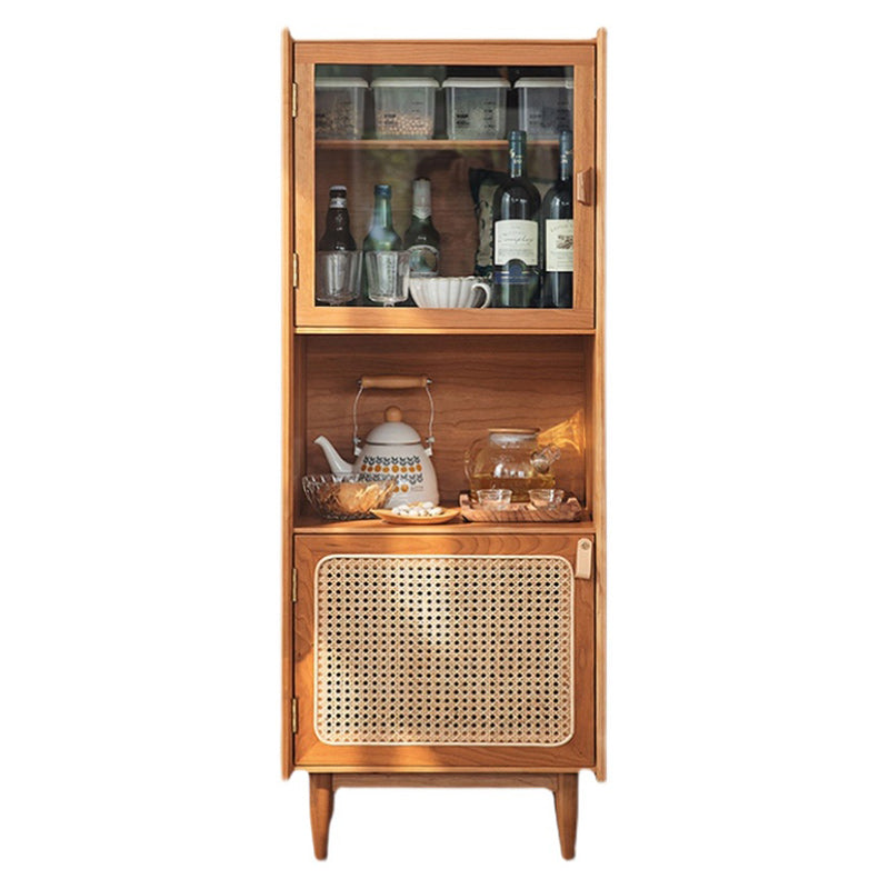 51.2" Tall Solid Wood Storage Cabinet with Glass Paned 2 - Door Rattan Accent Chest Clearhalo 'Cabinets & Chests' 'cabinets_chests' 'furn' 'furn_cabinets_chests' 'Furniture' 'Living Room Furniture' 6568328
