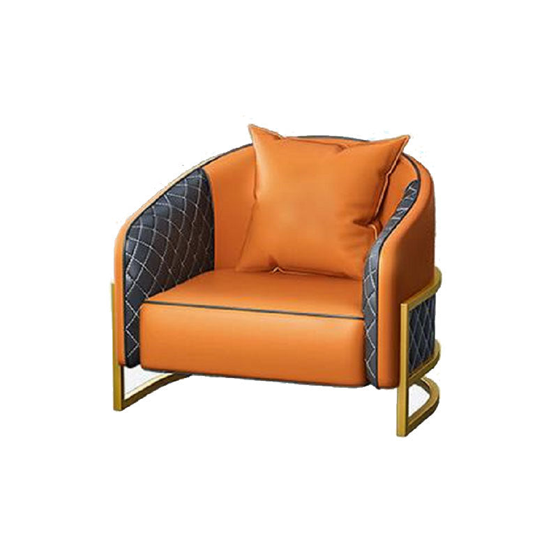 Modern Leather Sofa Chesterfield Tuxedo Arm Loveseat for Bonus Room 27.5"L x 25.5"W x 29.5"H Orange Clearhalo 'furn' 'furn_sofas' 'Furniture' 'Living Room Furniture' 'Sofa' 'sofas' 6568687