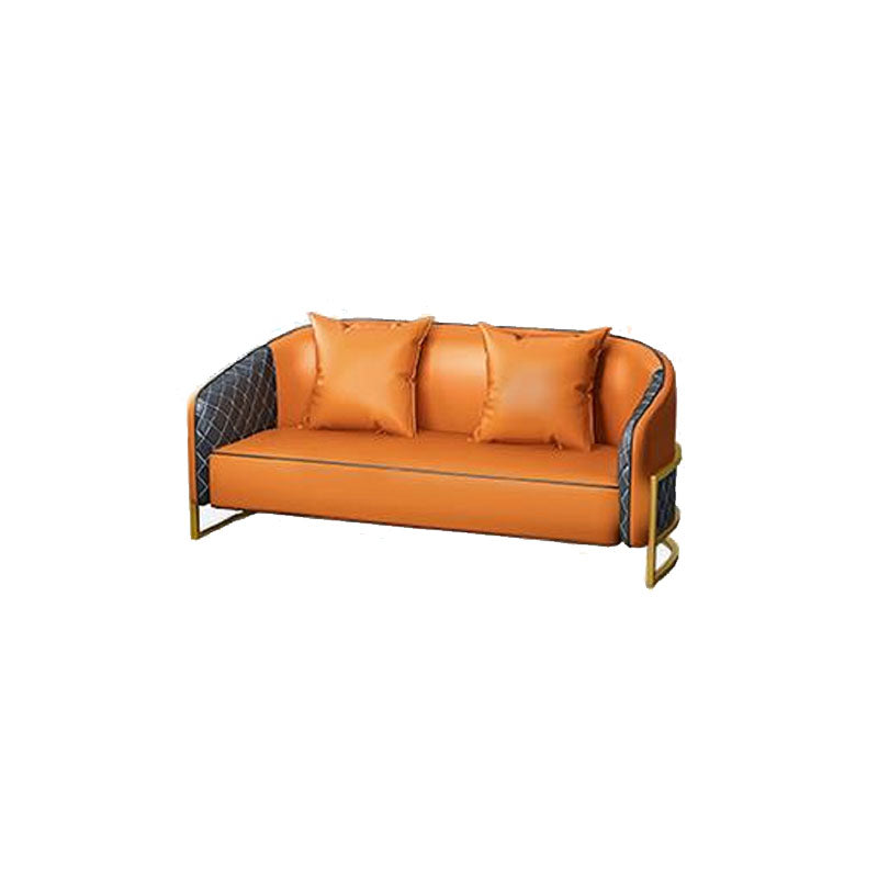 Modern Leather Sofa Chesterfield Tuxedo Arm Loveseat for Bonus Room 55.1"L x 25.6"W x 29.5"H Orange Clearhalo 'furn' 'furn_sofas' 'Furniture' 'Living Room Furniture' 'Sofa' 'sofas' 6568689