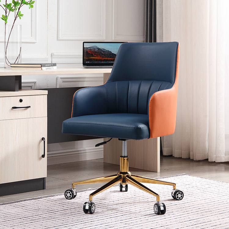 Modern Fixed Arms Desk Chair Adjustable Seat Height Office Chair with Wheels Navy Blue 1 Piece Clearhalo 'furn' 'furn_office_chair' 'Furniture' 'Office Chairs' 'Office Furniture' 'office_chair' 6569313