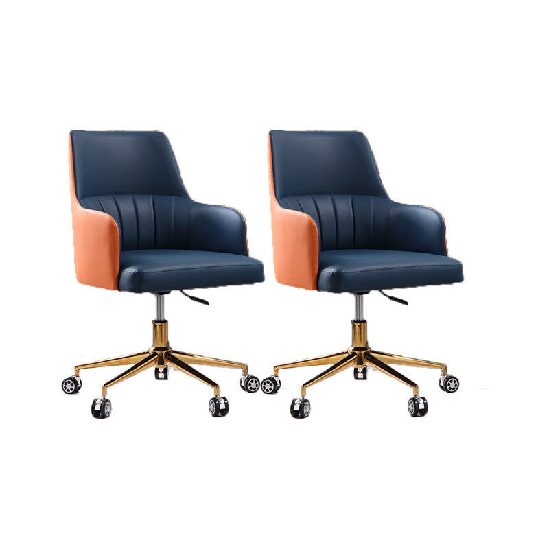 Modern Fixed Arms Desk Chair Adjustable Seat Height Office Chair with Wheels Navy Blue 2 Piece Set Clearhalo 'furn' 'furn_office_chair' 'Furniture' 'Office Chairs' 'Office Furniture' 'office_chair' 6569333