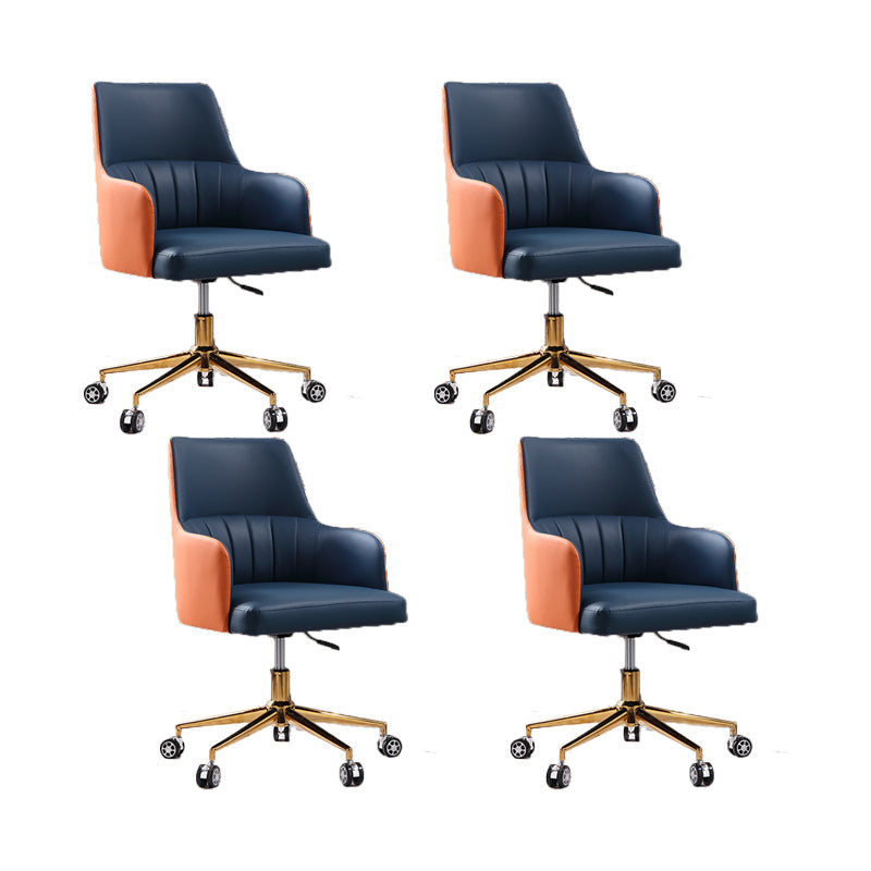 Modern Fixed Arms Desk Chair Adjustable Seat Height Office Chair with Wheels Navy Blue 4 Piece Set Clearhalo 'furn' 'furn_office_chair' 'Furniture' 'Office Chairs' 'Office Furniture' 'office_chair' 6569334