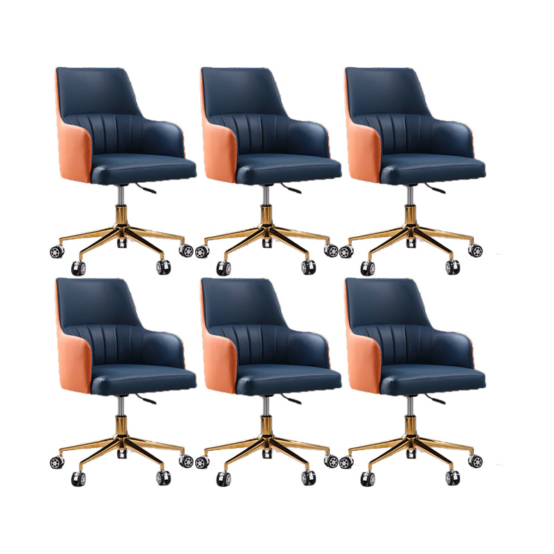 Modern Fixed Arms Desk Chair Adjustable Seat Height Office Chair with Wheels Navy Blue 6 Piece Set Clearhalo 'furn' 'furn_office_chair' 'Furniture' 'Office Chairs' 'Office Furniture' 'office_chair' 6569335