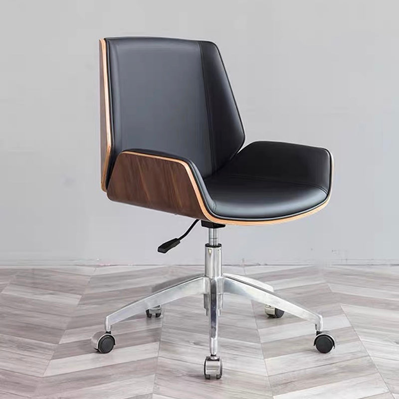 Slide Modern Desk Chair Adjustable Seat Height Office Chair with Wheels Black Genuine Leather 1 Piece Clearhalo 'furn' 'furn_office_chair' 'Furniture' 'Office Chairs' 'Office Furniture' 'office_chair' 6569349