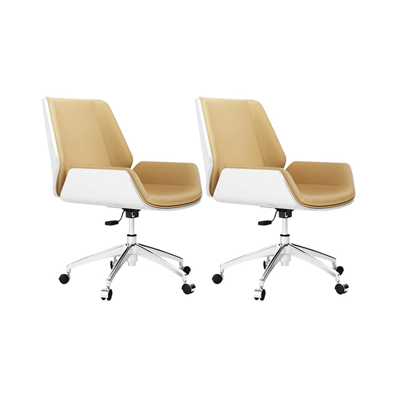 Slide Modern Desk Chair Adjustable Seat Height Office Chair with Wheels Beige 2 Piece Set Clearhalo 'furn' 'furn_office_chair' 'Furniture' 'Office Chairs' 'Office Furniture' 'office_chair' 6569355