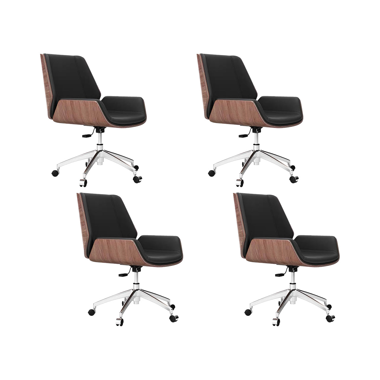 Slide Modern Desk Chair Adjustable Seat Height Office Chair with Wheels Black 4 Piece Set Clearhalo 'furn' 'furn_office_chair' 'Furniture' 'Office Chairs' 'Office Furniture' 'office_chair' 6569370