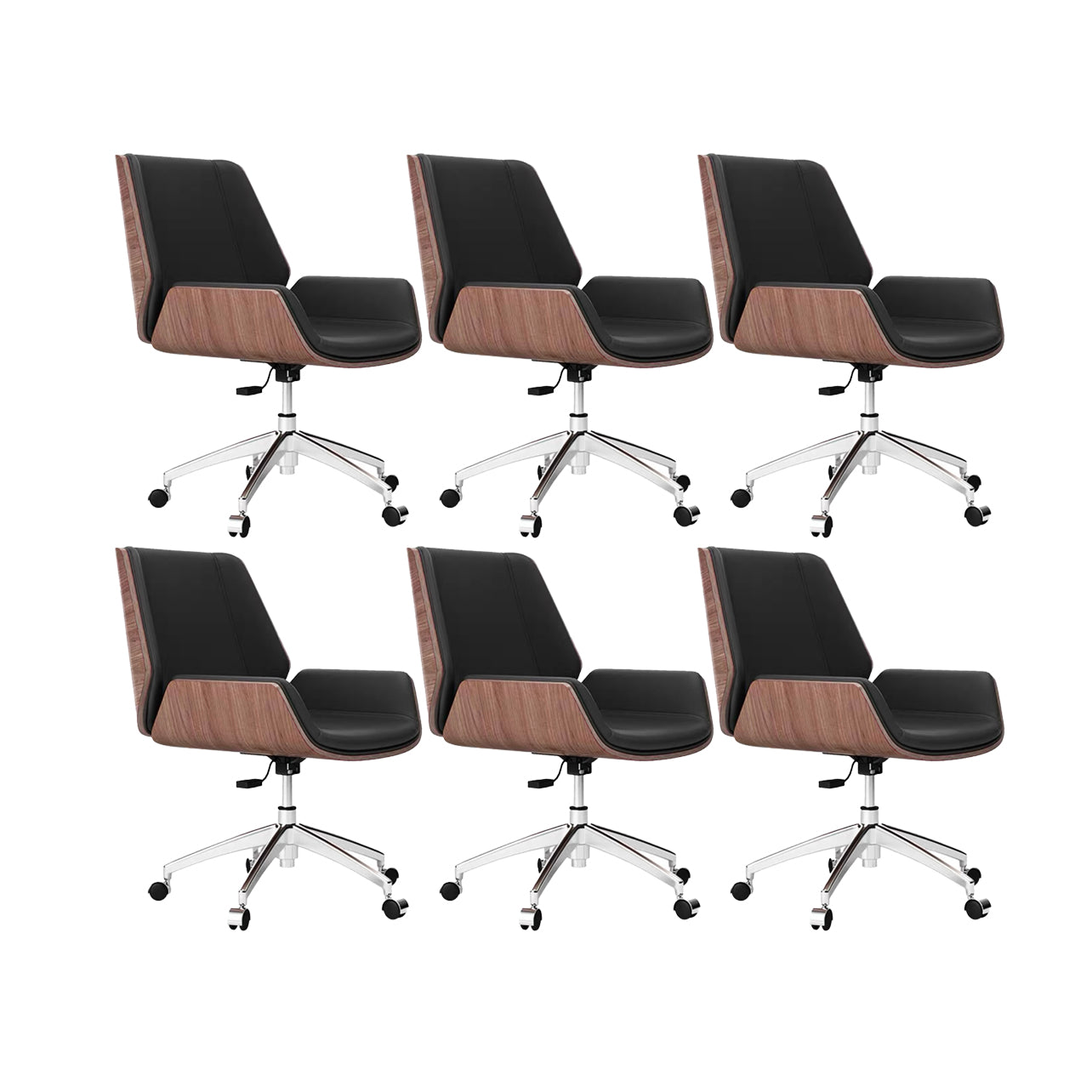 Slide Modern Desk Chair Adjustable Seat Height Office Chair with Wheels Black 6 Piece Set Clearhalo 'furn' 'furn_office_chair' 'Furniture' 'Office Chairs' 'Office Furniture' 'office_chair' 6569371