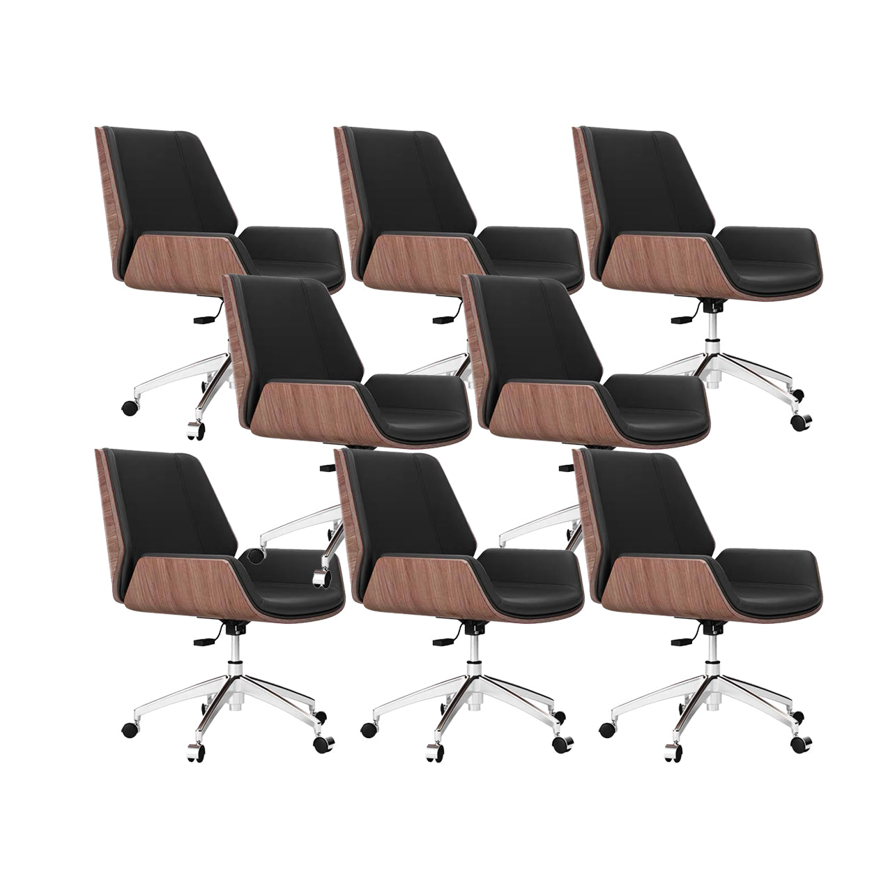 Slide Modern Desk Chair Adjustable Seat Height Office Chair with Wheels Black 8 Piece Set Clearhalo 'furn' 'furn_office_chair' 'Furniture' 'Office Chairs' 'Office Furniture' 'office_chair' 6569372