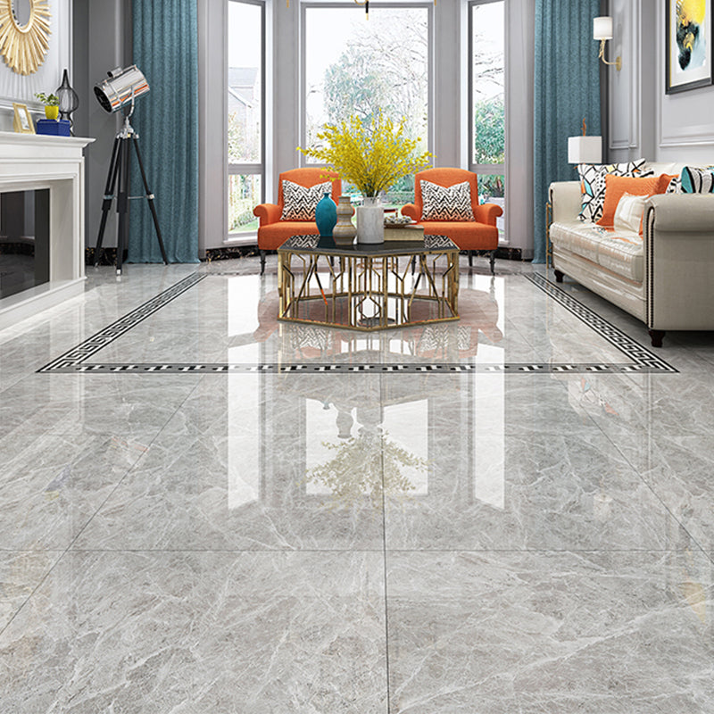 31.5" X 31.5" Square Floor Tile Straight Edge Glazed Design Floor Tile Dark Gray 9 Pieces