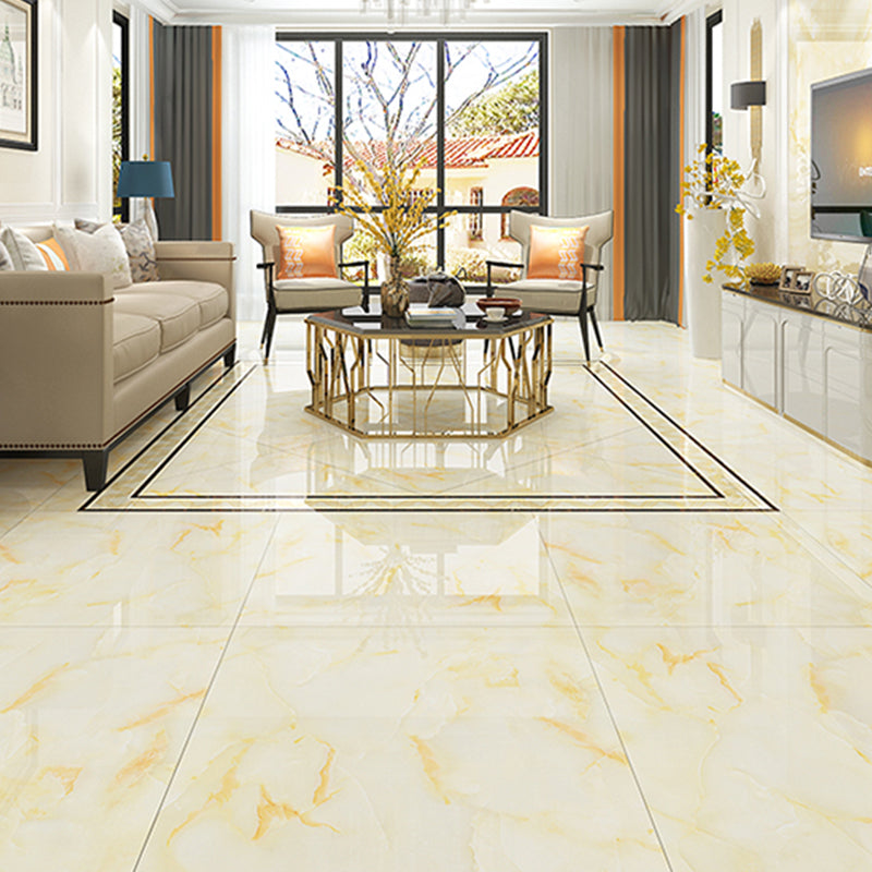 31.5" X 31.5" Square Floor Tile Straight Edge Glazed Design Floor Tile Yellow 9 Pieces