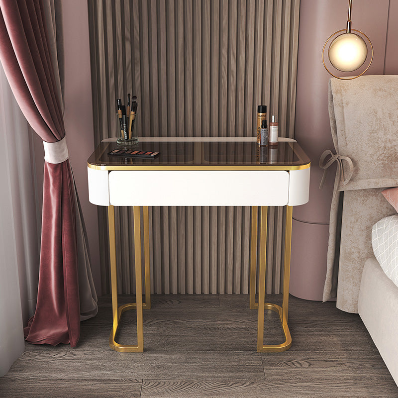 Tavolo da toeletta in legno per trucco top in vetro con cassetti di stoccaggio