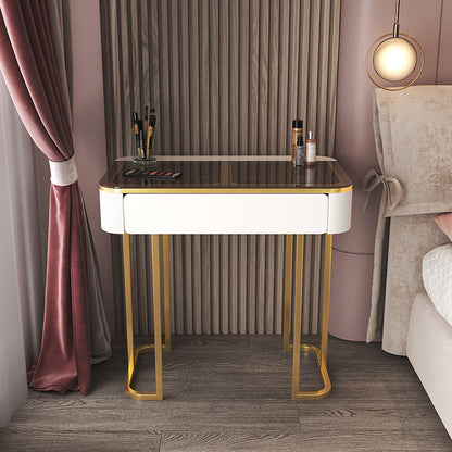 Tavolo da toeletta in legno per trucco top in vetro con cassetti di stoccaggio