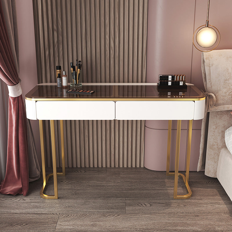 Tavolo da toeletta in legno per trucco top in vetro con cassetti di stoccaggio
