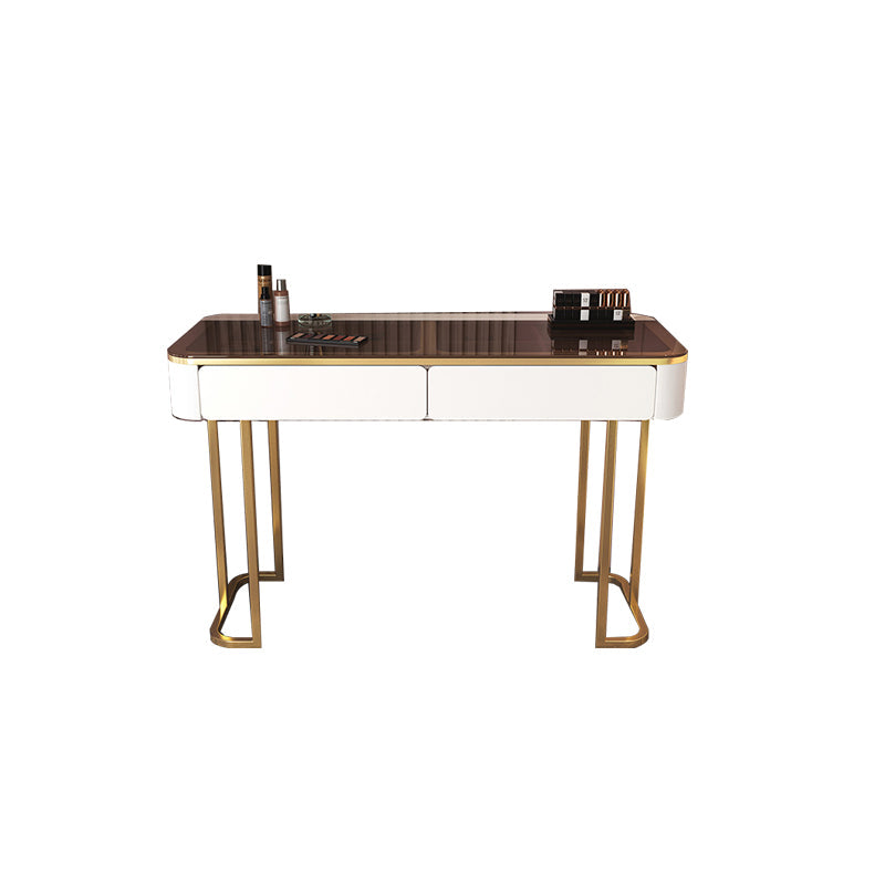 Tavolo da toeletta in legno per trucco top in vetro con cassetti di stoccaggio