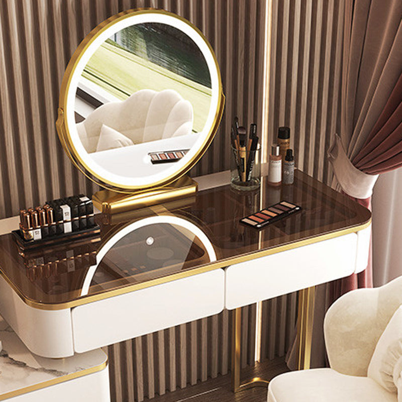 Tavolo da toeletta in legno per trucco top in vetro con cassetti di stoccaggio
