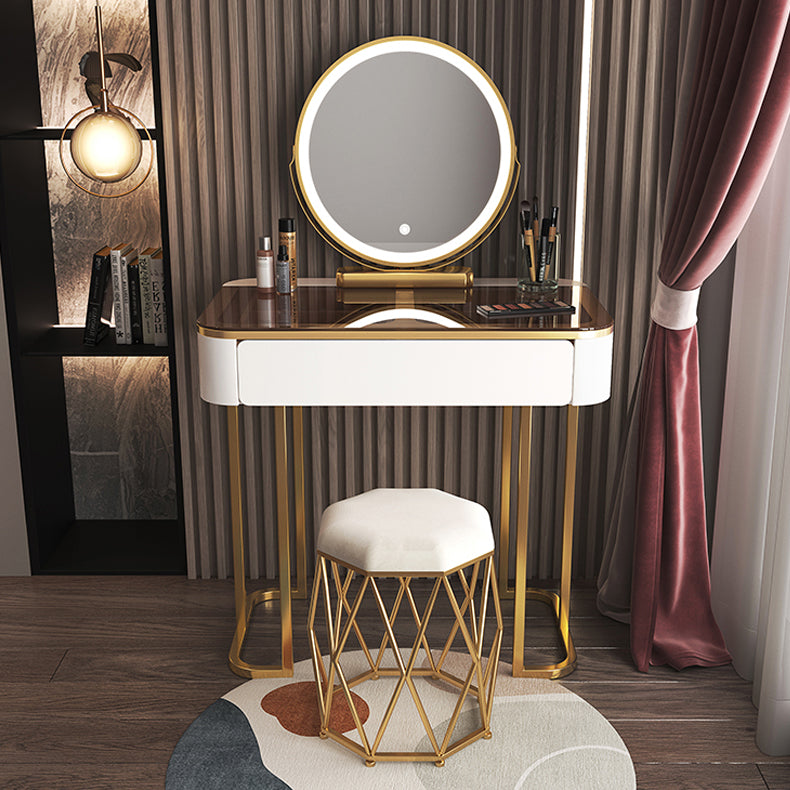 Tavolo da toeletta in legno per trucco top in vetro con cassetti di stoccaggio