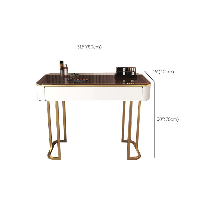 Tavolo da toeletta in legno per trucco top in vetro con cassetti di stoccaggio