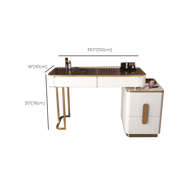 Tavolo da toeletta in legno per trucco top in vetro con cassetti di stoccaggio